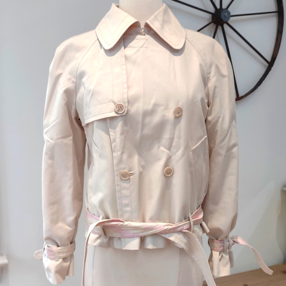 Moschino Aeffe Spa reversible khaki/pink patterned silk jacket 8 EUC $1300 - Picture 2 of 15